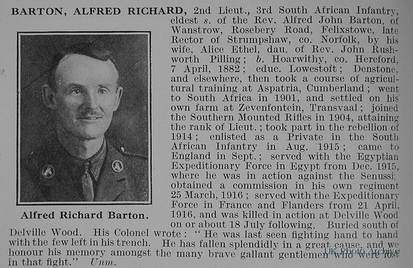 Barton A R 2nd Lt South African Infantry Obit