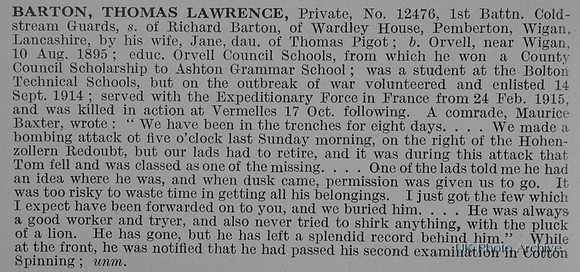 Barton T L Pte 12476 1st Coldstream Guards Obit