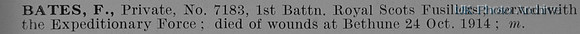 Bates F Pte 7183 1st Royal Scots Fusiliers Obit