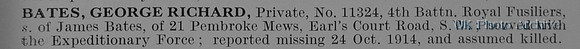 Bates G R Pte 11324 4th Royal Fusiliers Obit