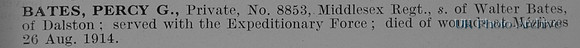 Bates P G Pte 8853 4th Middlesex Regiment Obit