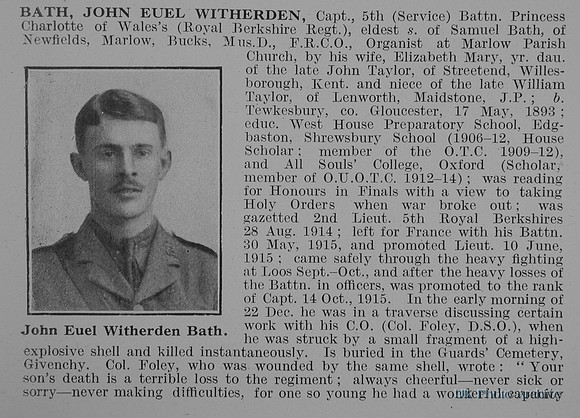 Bath J E W Captain 5th Royal Berkshire Regiment Obit Part 1