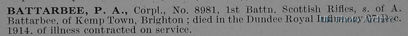 Battarbee P A Cpl 8981 1st Cameronians Obit