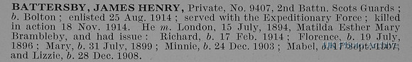 Battersby J H Pte 9407 2nd Scots Guards Obit
