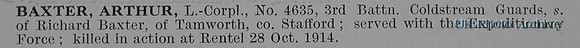 Baxter A L/Cpl 4635 3rd Coldstream Guards Obit