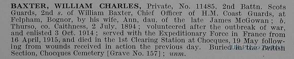 Baxter W C Pte 11485 2nd Scots Guards Obit