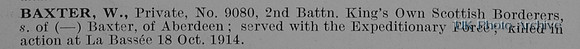 Baxter W Pte 9080 2nd Kings Own Scottish Borderers Obit