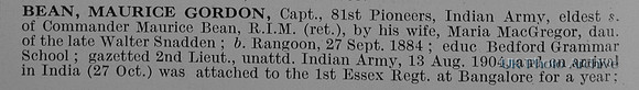 Bean M G Captain Indian Army Obit Part1