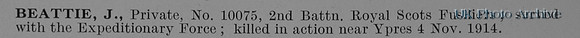 Beattie J Pte 10075 2nd Royal Scots Fusiliers Obit