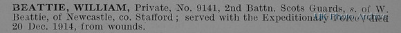 Beattie W Pte 9141 2nd Scots Guards Obit