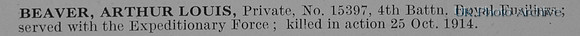 Beaver A L Pte 15397 4th Royal Fusiliers Obit