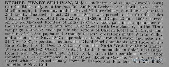 Becher H S Major Indian Army Obit