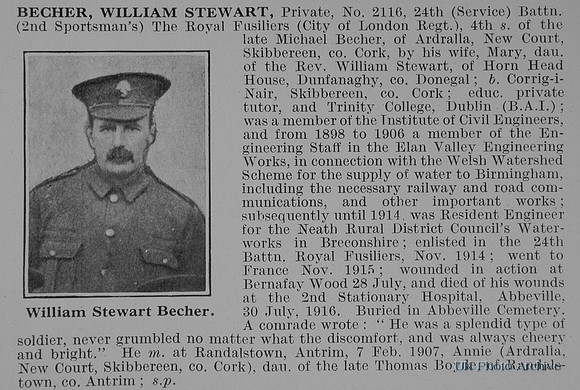 Becher W S Pte 2116 24th Royal Fusiliers Obit