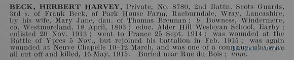 Beck H H Pte 8780 2nd Scots Guards Obit