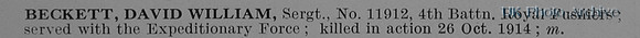 Beckett D W Sergt 11912 4th Royal Fusiliers Obit