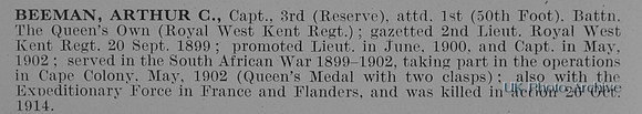 Beeman A C Captain 1st Queens Own Royal West Kent Regiment Obit