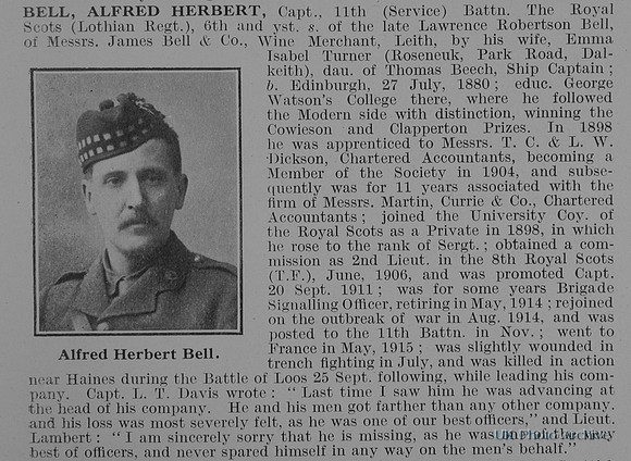 Bell A H Captain 11th Royal Scots Obit