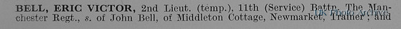 Bell E V 2nd Lt 11th Manchester Regiment Obit Part 1