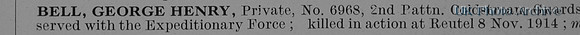 Bell G H Pte 6968 2nd Coldstream Guards Obit