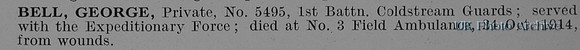 Bell G Pte 5495 1st Coldstream Guards Obit