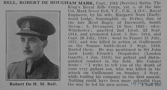 Bell R de H M Captain 10th Kings Royal Rifle Corps Obit Part 1