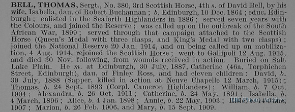 Bell T Sergt 380 Scottish Horse Obit