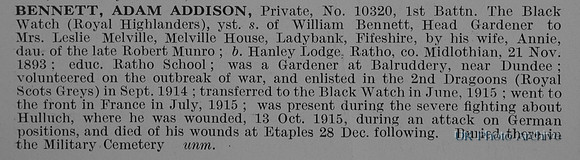 Bennett A A Pte 10320 1st Black Watch Obit