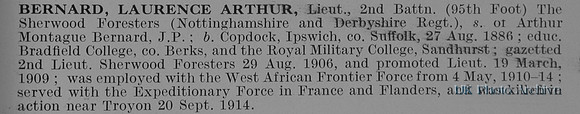 Bernard L A Lt 2nd Notts And Derby Regiment Obit
