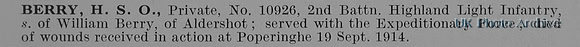Berry H S O Pte 1026 2nd Highland Light Infantry Obit