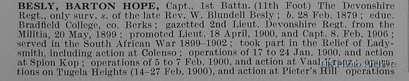 Besley B H Captain 1st Devonshire Regiment Obit Part 1