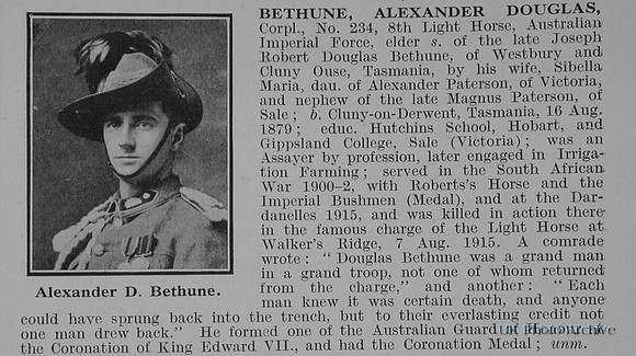 Bethune A D Cpl 234 8th Australian Light Horse Obit