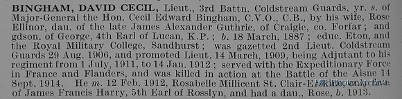Bingham D C Lt 3rd Coldstream Guards Obit