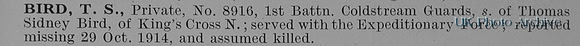 Bird T S Pte 8916 1st Coldstream Guards Obit
