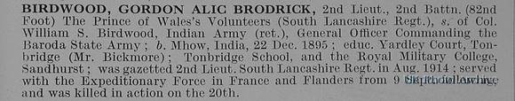 Birdwood G A B 2nd Lt 2nd South Lancs Regiment Obit