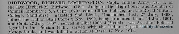 Birdwood R L Captain Indian Army Obit