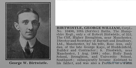 Birtwistle G W Cpl 10496 10th Hampshire Regiment Obit Part 1
