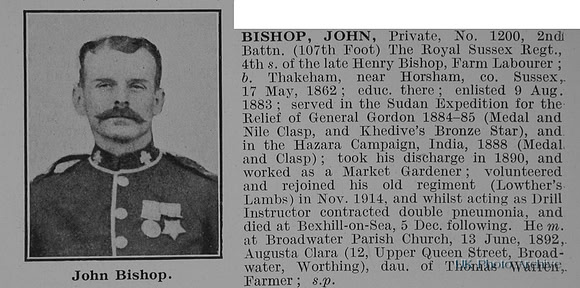 Bishop J Pte 1200 2nd Royal Sussex Regiment Obit