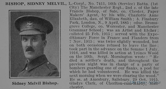 Bishop S M L/Cpl 7411 16th Manchester Regiment Obit