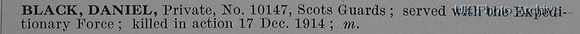 Black D Pte 10147 Scots Guards Obit