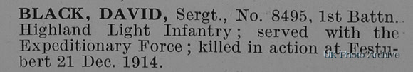 Black D Sergt 8495 1st Highland Light Infantry Obit