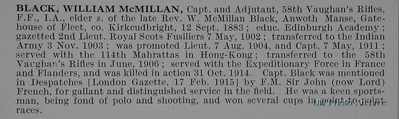 Black W M Captain Indian Army Obit