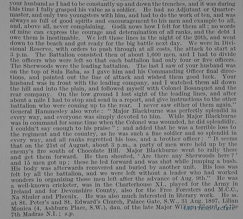 Blackburne J G Major 9th Notts And Derby Regiment Obit Part 2