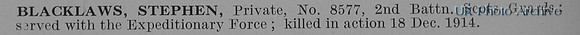 Blacklaws S Pte 8577 2nd Scots Guards Obit