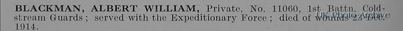 Blackman A W Pte 11060 1st Coldstream Guards Obit
