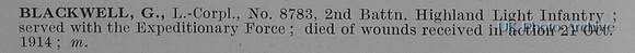 Blackwell G LCpl 8783 2nd Highland Light Infantry Obit