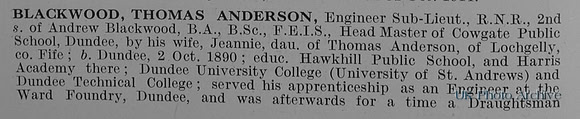 Blackwood T A Eng Sub Lt Royal Naval Reserve Obit Part 1
