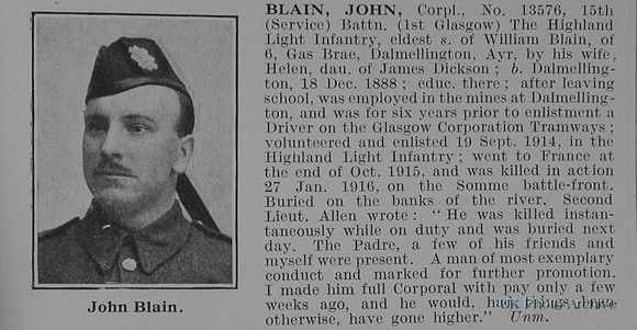 Blain J Cpl 13576 15th Highland Light Infantry Obit