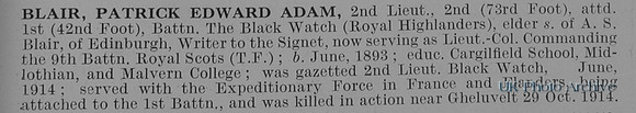 Blair P E A 2nd Lt 1st Black Watch Obit