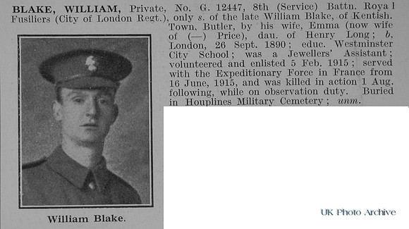 Blake W Pte G/12447 8th Royal Fusiliers Obit