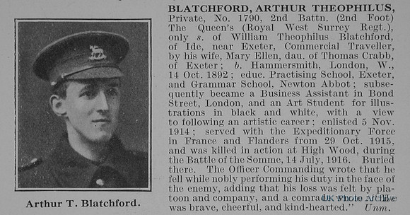 Blatchford A T Pte 1790 2nd Queens Royal West Surrey Regiment Obit